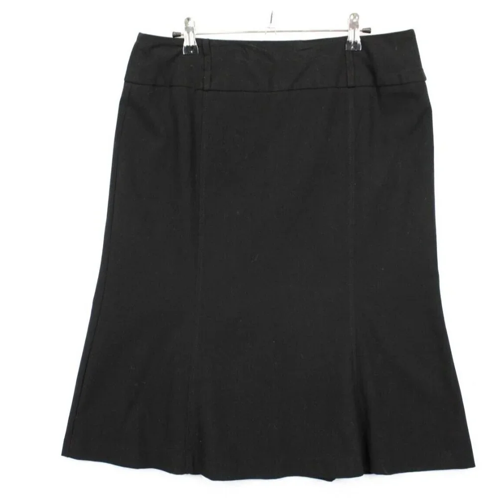 First Option Skirt Women 10 Knee Length Casual Zip Back Closure Fluted Hem Black